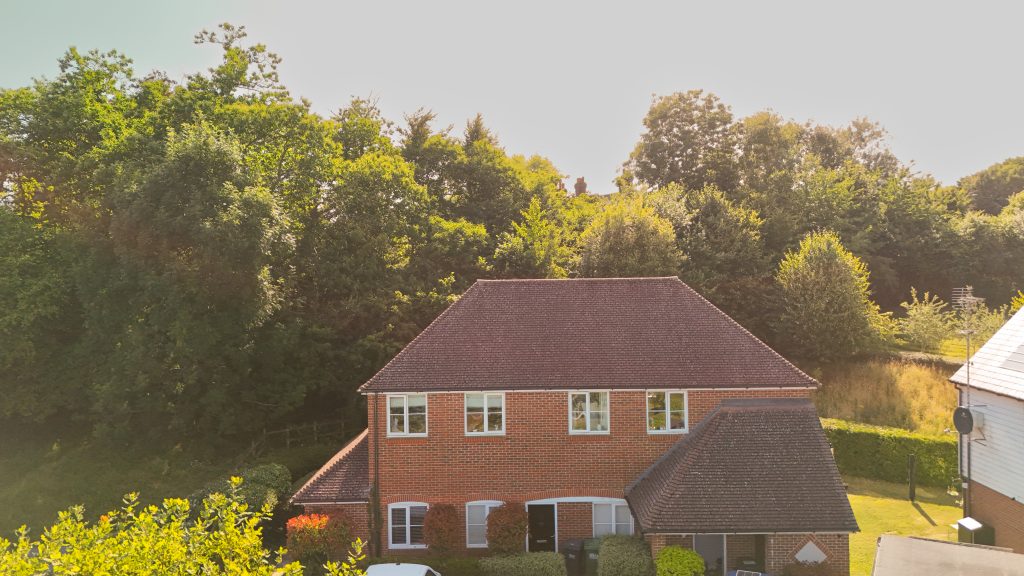Front view of property from an aerial perspective